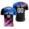 Black blue pink soccer uniform designed by Faish Sports for football teams