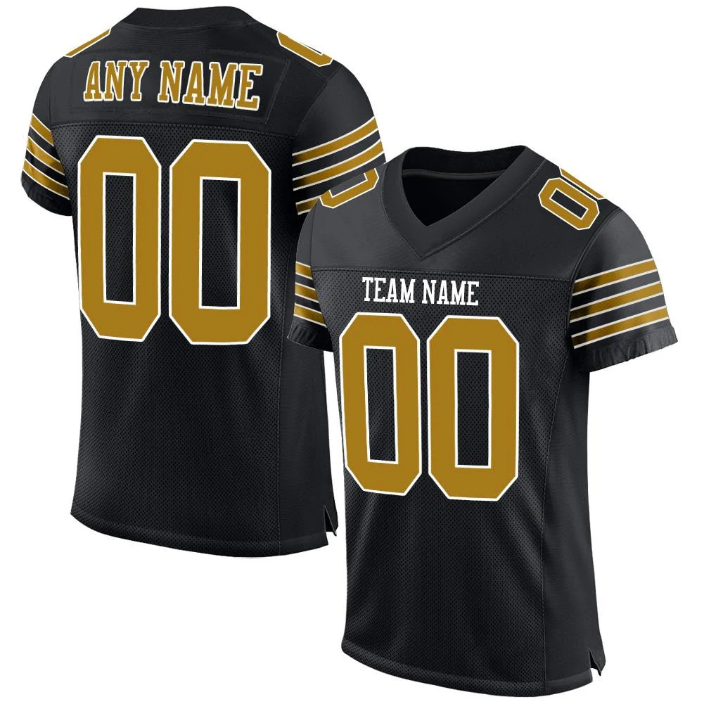 Black gold American football jersey with custom team design and number 26