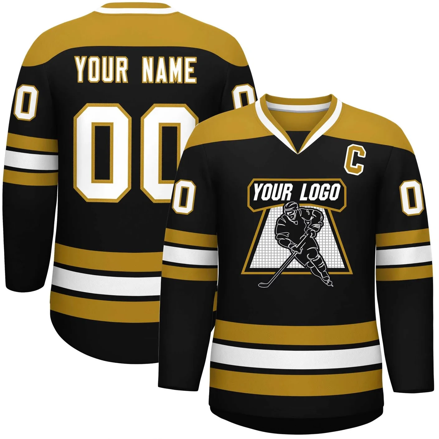 Black gold ice hockey jersey designed by Faish Sports for hockey teams