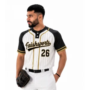 Black gold softball uniform with pinstripe design by Faish Sports