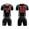 Custom black red soccer jersey designed by Faish Sports for football teams
