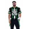 Green black flag football uniform worn by athlete with custom team design