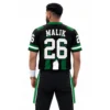 Green black flag football uniform worn by athlete with custom team design