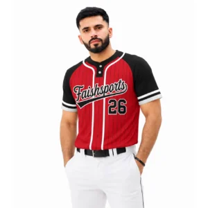 Red black baseball jersey designed by Faish Sports for baseball teams
