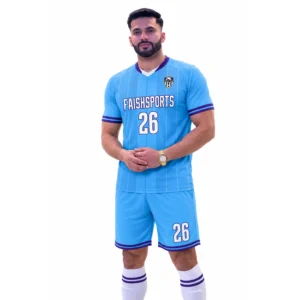 Sky blue soccer uniform designed by Faish Sports for football teams