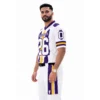White purple flag football uniform with custom team design worn by athlete