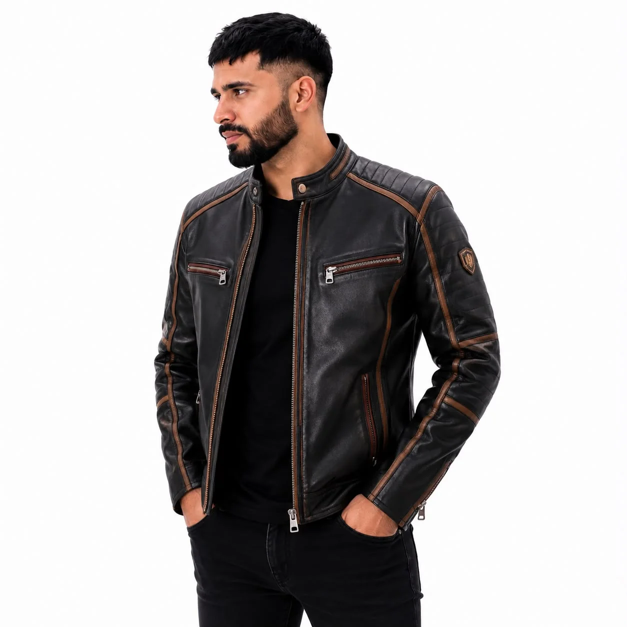 Black Motorcycle Leather Jacket Premium Men's Riding Jacket by Faish Sports