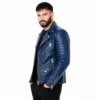 Blue Leather Motorcycle Jacket Premium Men's Biker Jacket by Faish Sports